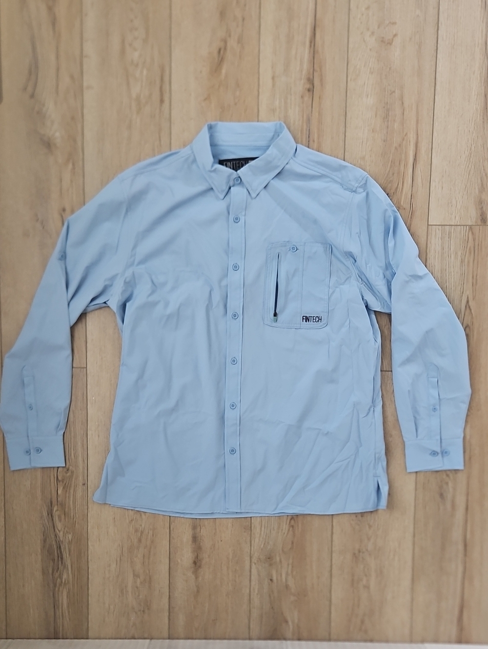 FinTech Deep Sea Woven Long sleeve Powder Blue XL UPF 30+ UV fishing vent NWOT